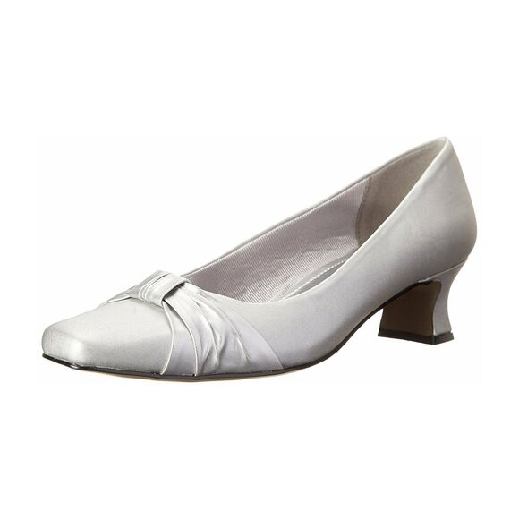 Easy Street Women Waive Classic Kitten Pump Heels Size US 9M Silver Satin - Picture 1 of 6
